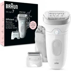 Braun Silk-epil 7 Flex SkinSpa 7 7-041 Epilator, Radiant Smooth Skin, Designed for Sensitive Areas, 40min Battery, Smart Light, +4 Extras, 40 MicroGrip Tweezers, Wide Head | SE 7041