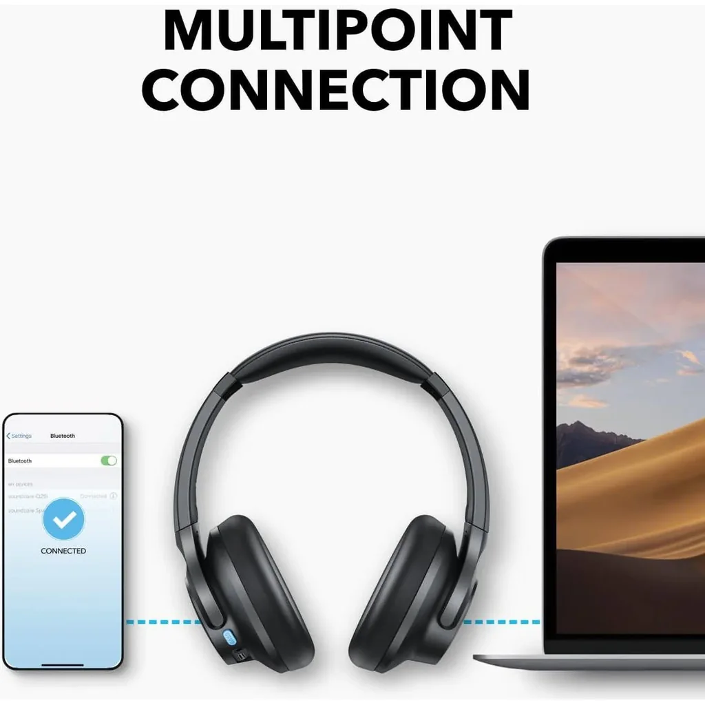 ANKER Soundcore Q11i Wireless Headphones, 40mm Dynamic DriverHi-Res Audio, One-Touch Bass Boost, 60-Hour Playtime, Detachable Ear Cushions, Bluetooth V5.3, Up to 60 Hours Battery, Dark Gray | Q11i - Image 6