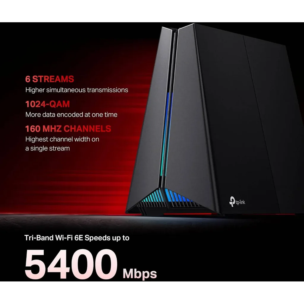 TP-LINK Tri-Band Archer GXE75 AXE5400 Wi-Fi 6E Gaming Router, 6-Stream 5.4 Gbps, 1 2.5G + 4 1G Ports, USB 3.0, Exclusive Acceleration, Gaming Port & Panel, RGB Lighting, Black | Archer GXE75 - Image 3