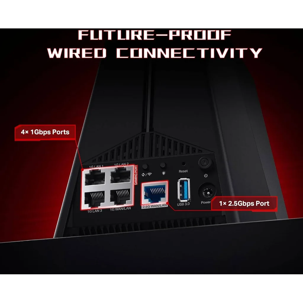 TP-LINK Tri-Band Archer GXE75 AXE5400 Wi-Fi 6E Gaming Router, 6-Stream 5.4 Gbps, 1 2.5G + 4 1G Ports, USB 3.0, Exclusive Acceleration, Gaming Port & Panel, RGB Lighting, Black | Archer GXE75 - Image 4