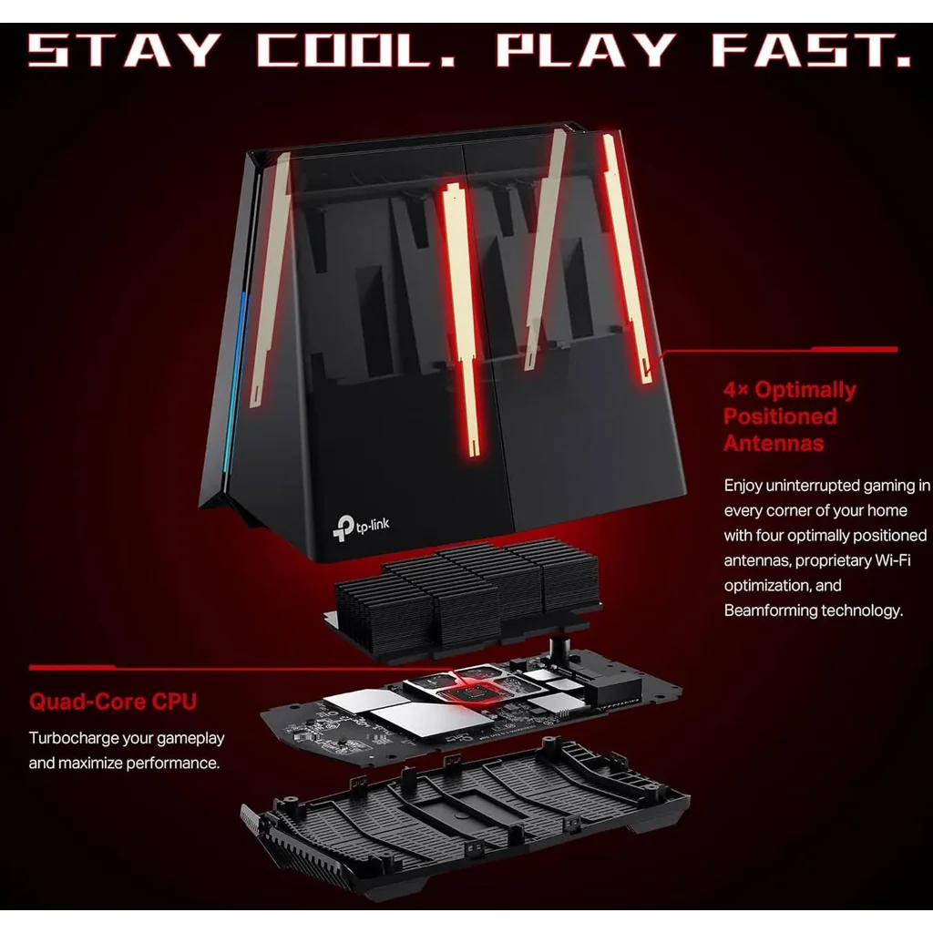 TP-LINK Tri-Band Archer GXE75 AXE5400 Wi-Fi 6E Gaming Router, 6-Stream 5.4 Gbps, 1 2.5G + 4 1G Ports, USB 3.0, Exclusive Acceleration, Gaming Port & Panel, RGB Lighting, Black | Archer GXE75 - Image 6