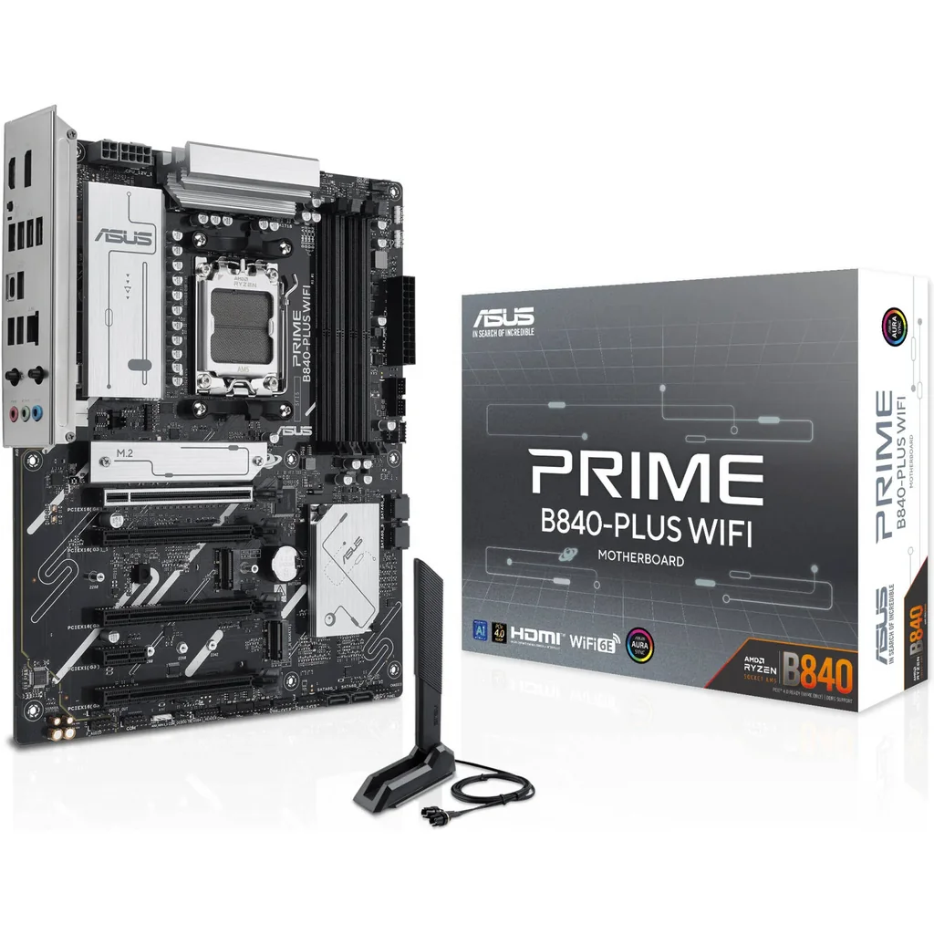 ASUS PRIME B840-Plus Wi-Fi AM5 ATX Motherboard, AMD B840 Chipset, 4x DIMM DDR5 Slots, Up to 192GB Max Memory, 1 x PCIe 4.0 x16 SafeSlot Core+, 3 x M.2 Slots, WiFi & BT Connectivity | 90MB1IZ0-M0EAY0