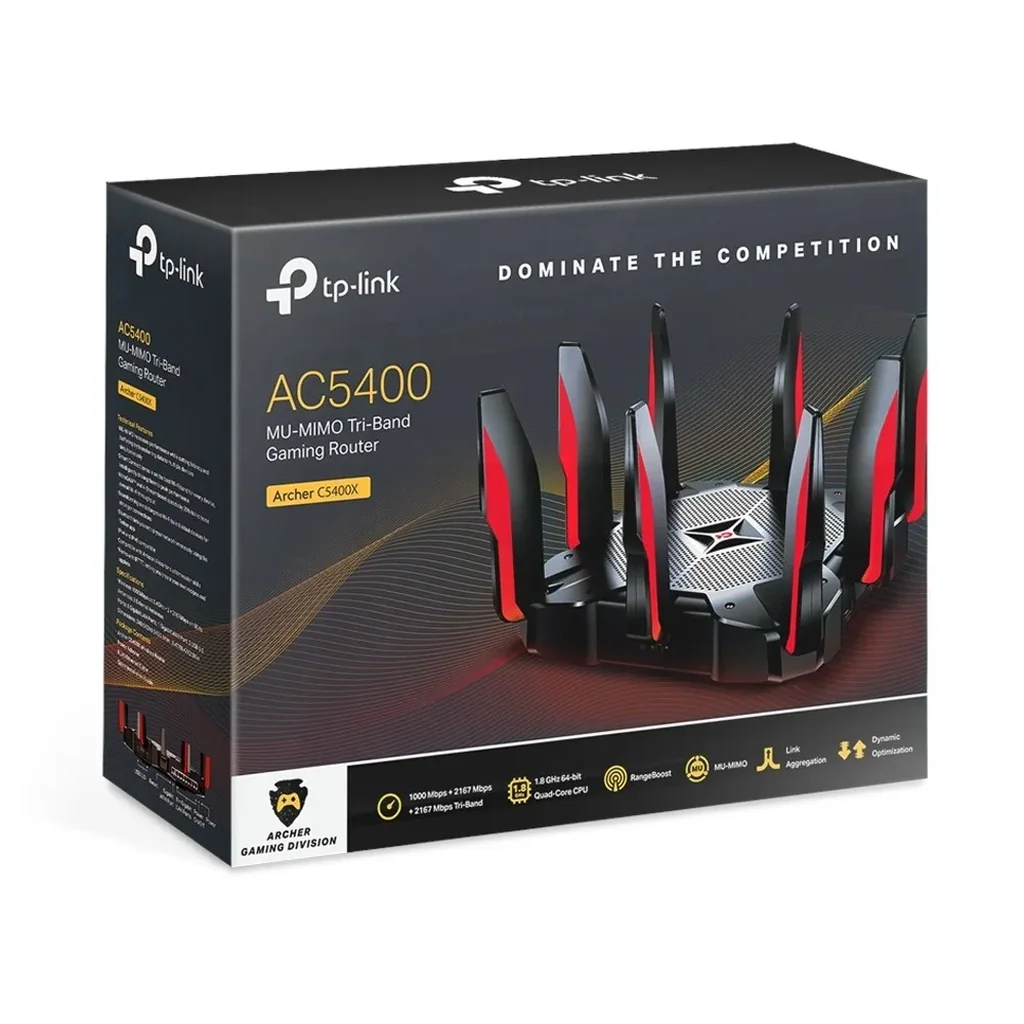 TP-Link Archer AC5400x Tri Band Smart WiFi Gaming Router (802.11 a/b/g/n/ac, 1000Mbps @ 2.4GHz, 2167Mbps @ 5GHz, USB 3.0) | AC5400x