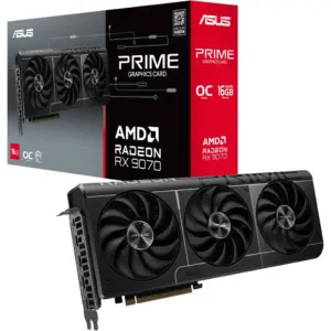 ASUS Prime Radeon RX 9070 OC Edition Graphics Card (PCIe 5.0, 16GB GDDR6, HDMI/DP 2.1, 2.5-slot design, axial-tech fans, dual ball fan bearings, dual BIOS, ASUS GPU Guard) | 90YV0LI1-M0NA00