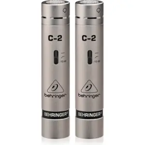 Behringer C-2 2x Matched Studio Condenser Microphones, Cardioid Pickup Patterns, Low-Mass Diaphragm, Switchable Low-Frequency, Gold-Plated 3-Pin XLR Connector, Gray | C2PAIR