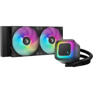 DeepCool LE240 V2 Liquid CPU Cooler, 240mm Radiator, 2x 120mm Pre-Installed ARGB Fan, 2100 RPM Fan Speed, 75.89 CFM Fan Airflow, Hydro Bearing Type, Anti-Leak Technology, Black | R-LE240-BKAMMC-G-2