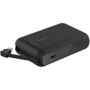 Belkin BoostCharge Power Bank, 20W Output, 1x USB-C Port, 2.2" Integrated USB-C Cable, LED Battery Status, 10000mAh Battery Capacity, Black | BPB021fqBK