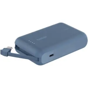 Belkin BoostCharge Power Bank, 20W Output, 1x USB-C Port, 2.2" Integrated USB-C Cable, LED Battery Status, 10000mAh Battery Capacity, Blue | BPB021fqBL