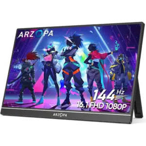 ARZOPA Z1FC Portable Gaming Monitor, 16.1" IPS Display, FHD Resolution, 144Hz Refresh Rate, 16.7m Color Display, Eye Care, External Second Screen for Laptop, PC, PS5, Mac, Xbox, Black | Z1FC