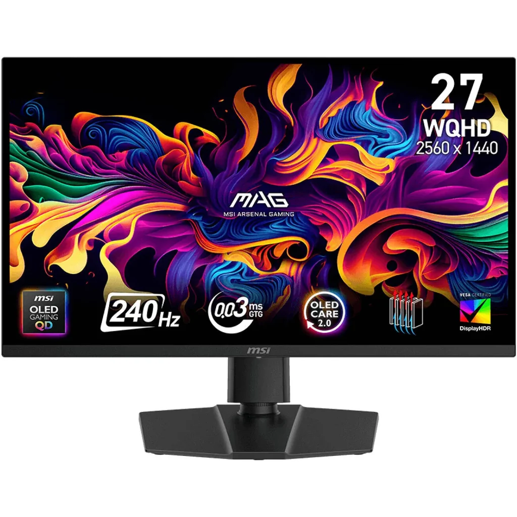 MSI MAG 273QP X24 Gaming Monitor, 27" QD-OLED Display, WQHD Resolution, 240Hz Refresh Rate, 0.03ms (GtG) Response Time, Adaptive-Sync Technology, 1.07b Color Display, Black | 9S6-3CE69H-015