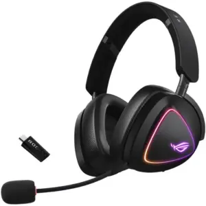 ASUS ROG Delta II Gaming Headphones, 50mm Titanium-Plated Diaphragm Drivers, 10mm Boom Microphone, Active Noise Cancellation, Tri-Mode Connectivity, 1800 mAh Battery Capacity, Black | 90YH03W0-BHUA00