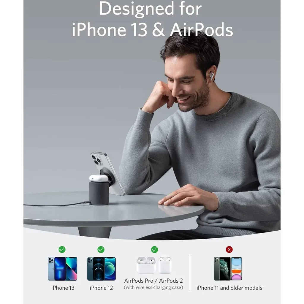 Anker 623 Magnetic Wireless Charger (MagGo), Super-strong Magnets Snap, 7.5W Max Charging for iPhone 12/13, 5W Max Charging for AirPods, Black | B2568211 - Image 3