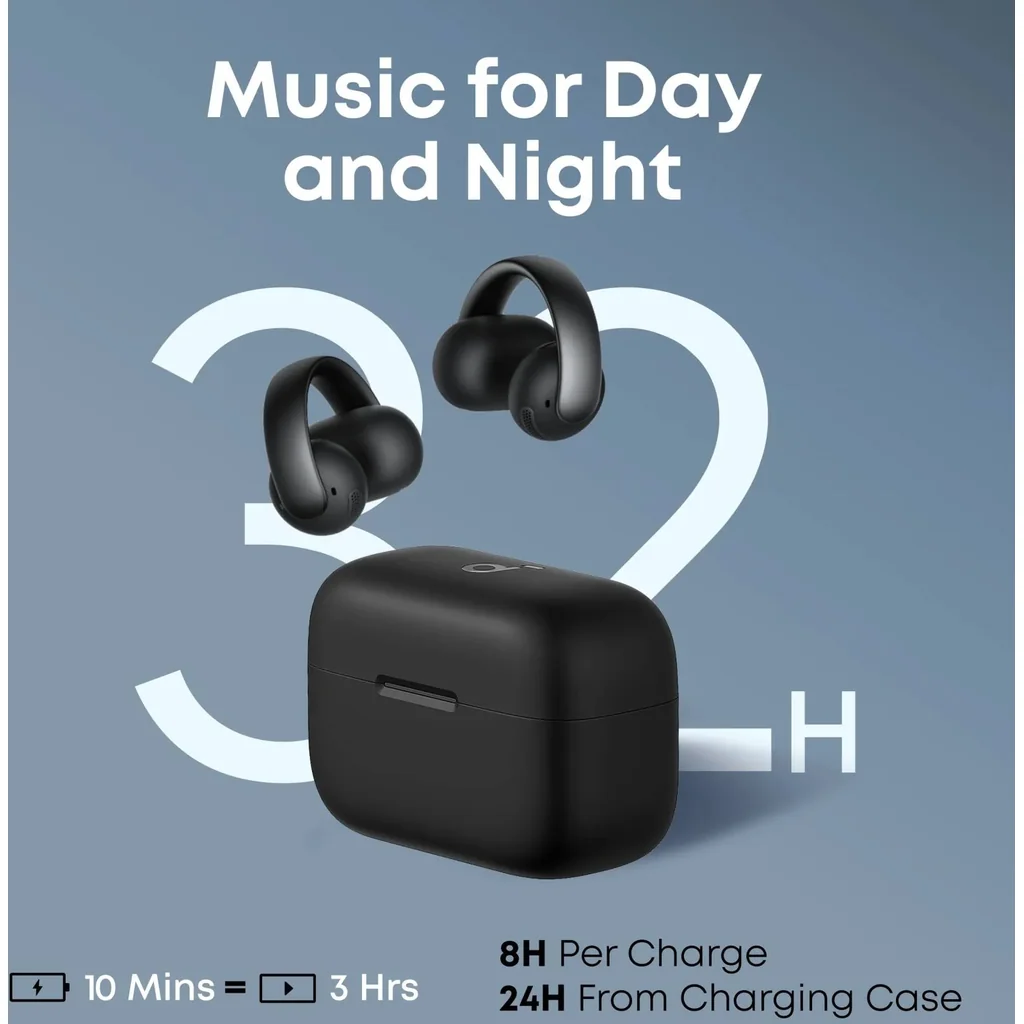 Anker Soundcore AeroClip, 12mm Customized Driver, Tap Control, 4 Mics with AI, Advanced Virtual Bass Technology, Bluetooth 5.4, Up to 32 Hours Playtime, IP55 Water Resistance, Midnight Black | A3388 - Image 3