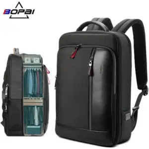 Bopai Large Capacity Anti-theft Waterproof Laptop Business Backpack, 6cm Expandable For Extra Space, Waterproof Material, Convenient Card Slot, Adjustable Shoulder Strap, Black | 751-006641A