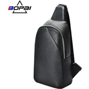 BOPAI Leather Chest Bag,Minimalist Custom Manufacturer Sacoche Mini Cuir Homme Noir Shoulder Sling Genuine Mens Leather Crossbody Bags, Black | 11-122901