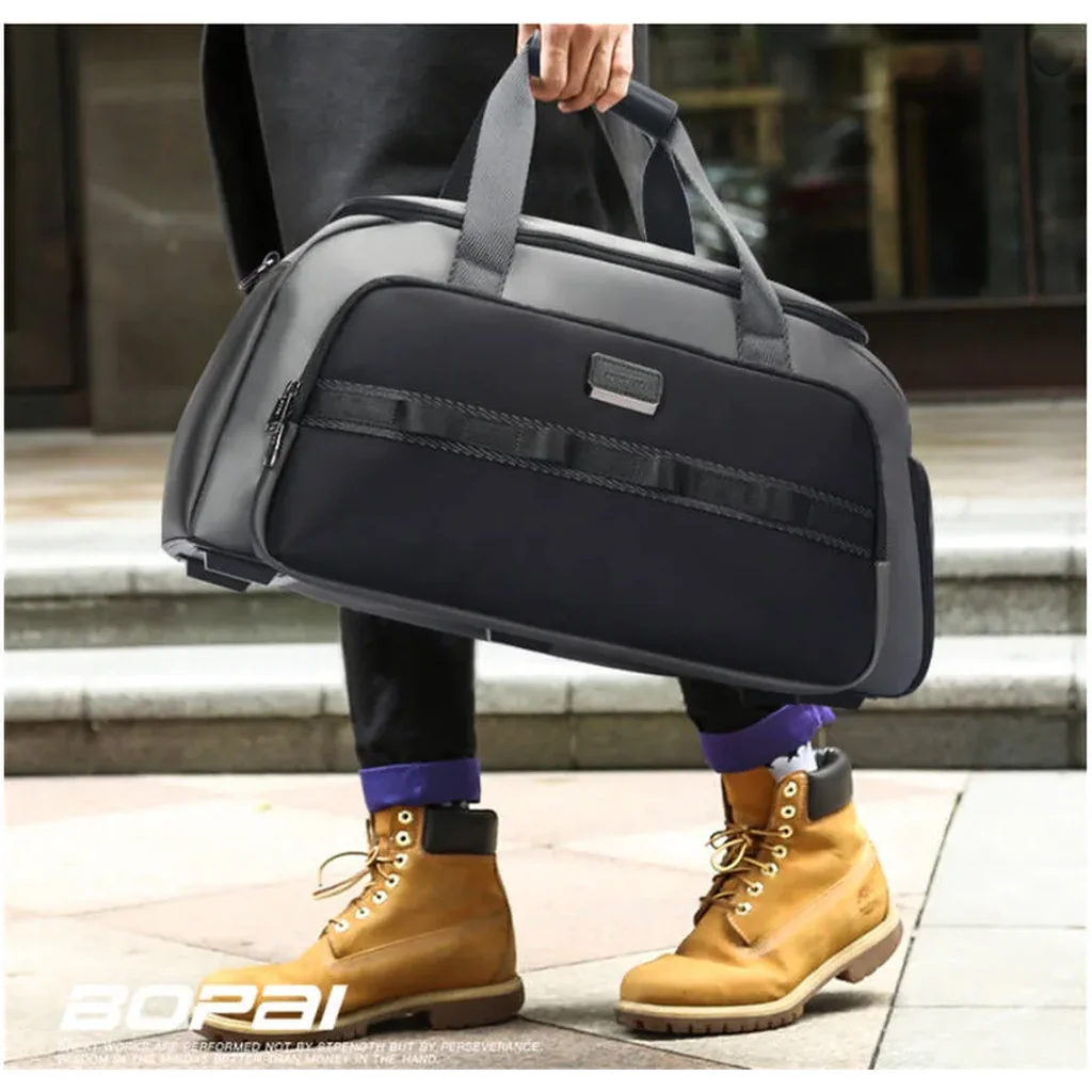 BOPAI Fabric With Microfiber Luggage Bag Gym Bag Travel Bag Large Size Unisex, Premium Materials, Large 50.5 cm width accommodates ample items for travel or gym, Black/Gray & Black | 32-126168 - Image 5