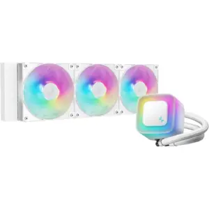 DeepCool LE360 WH V2 Liquid CPU Cooler, 360mm Radiator, 3x 120mm Pre-Installed aRGB Fan, 2100 RPM Fan Speed, 75.89 CFM Fan Airflow, Hydro Bearing Type, Anti-Leak Technology, White | R-LE360-WHAMMN-G-2
