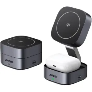 UGREEN 2-in-1 Qi2 Magnetic Foldable Fast Charging Station, USB Type-C Connector Type, 15W Fast Charger, Flexible Adjustable, Wide Compatibility | 35316