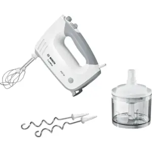 Bosch ErgoMixx Hand Mixer, 450 Watts, 5 Speeds Plus Turbo Function, Pulse Function, Stainless Steel Turbo Whisks And Dough Hooks, Soft Touch Handle, White | MFQ36451GB