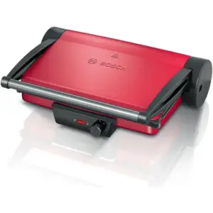 Bosch TCG4104GB Contract Grill, 2000W Fat Drain And Two Fat Drip Trays, 5 Temperature Settings, Adjustable Thermostat, Removable Aluminium Grilling Plates With Non-Stick Coating, Red | TCG4104GB