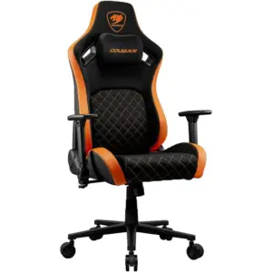 Cougar Defensor F Gaming Chair, Woven Fabric Surface, PushBack Advanced Lumbar Support, 4D Folding Armrests, 155? Reclining, Piston Lift Height Adjustment, Class 4 Gas Lift, Black | 3MDFFORB.0001