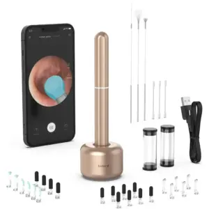 Bebird X17pro Ear Cleaning Tool Ear Cleaner Earwax Removal Kit with 1080p Otoscope with Light Ear Cleaning Kit with 9 Ear Pick Compatible for iPhone Android, Gold | X17pro