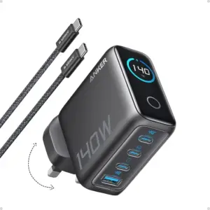 Anker 140W USB C Charger, Laptop Charger, 4-Port Multi-Device Fast Charging, Advanced GaN Power Adapter, Intuitive Touch Controls, Black | B2697KZ1