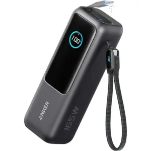 Anker Laptop Power Bank, 25,000mAh 165W Ultra-Fast Portable Charger with Triple USB-C Ports for Multi-Device Charging, Built-in and Retractable Cables
