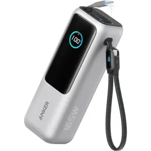 Anker Laptop Power Bank, 25,000mAh 165W Portable Charger with Triple 100W USB-C Ports for Multi-Device Charging, Built-in and Retractable Cables, for iPhone 16/15 Series, MacBook, SAMSUNG, and More Si