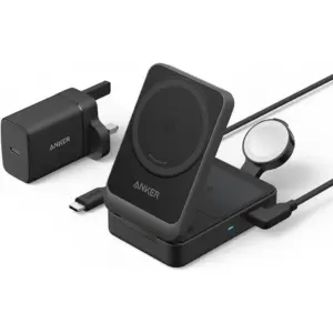 Anker MagGo 3-in-1 Wireless Charging Station, MagSafe Charger Compatible, Qi2 Certified, 15W Wireless Stand, AI-Powered Algorithm, USB C Cable Included, Black | B2557211