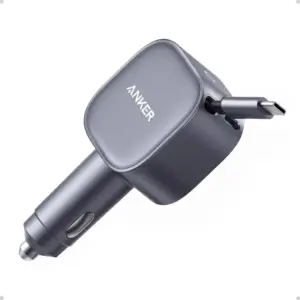 Anker USB-C Car Charger, 75W Max Ultra-Compact Type-C Fast Car Charger with Built-In Retractable Cable Car Adapter for iPhone 15/14 Series, SAMSUNG S24/S23, MacBookPro/Air, iPad, and More A2738HA1
