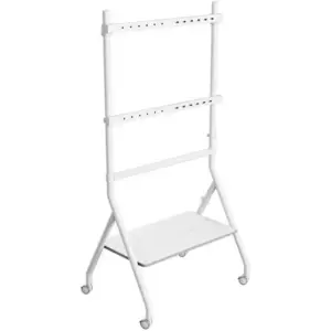 Beetec Mobile TV Stand for 32-86 Inch Screens, Height Adjustable Rolling TV Cart w/ Lockable Wheels, VESA 600x400mm, Max Load 45 kg, Cable Management, Sliding Pivot, Shelf Load 10kg, White | TF-RG9W