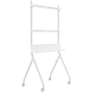 Beetec Mobile TV Stand for 32 86 Inch Flat Screen TVs, Rolling Cart with Lockable Wheels, Height Adjustable, VESA 600x400mm, Max Load 45kg, Shelf Capacity 10 kg, Cable Management, White | TF-RG8W