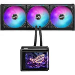 ASUS ROG Ryuo IV SLC 360 ARGB Liquid CPU Cooler, 6.67" AMOLED Display, 360mm Radiator, 3x 120mm MF-12C aRGB Fans, 2650 RPM Speed, 71.44 CFM Fan Airflow, Black | 90RC0151-B0EAY0