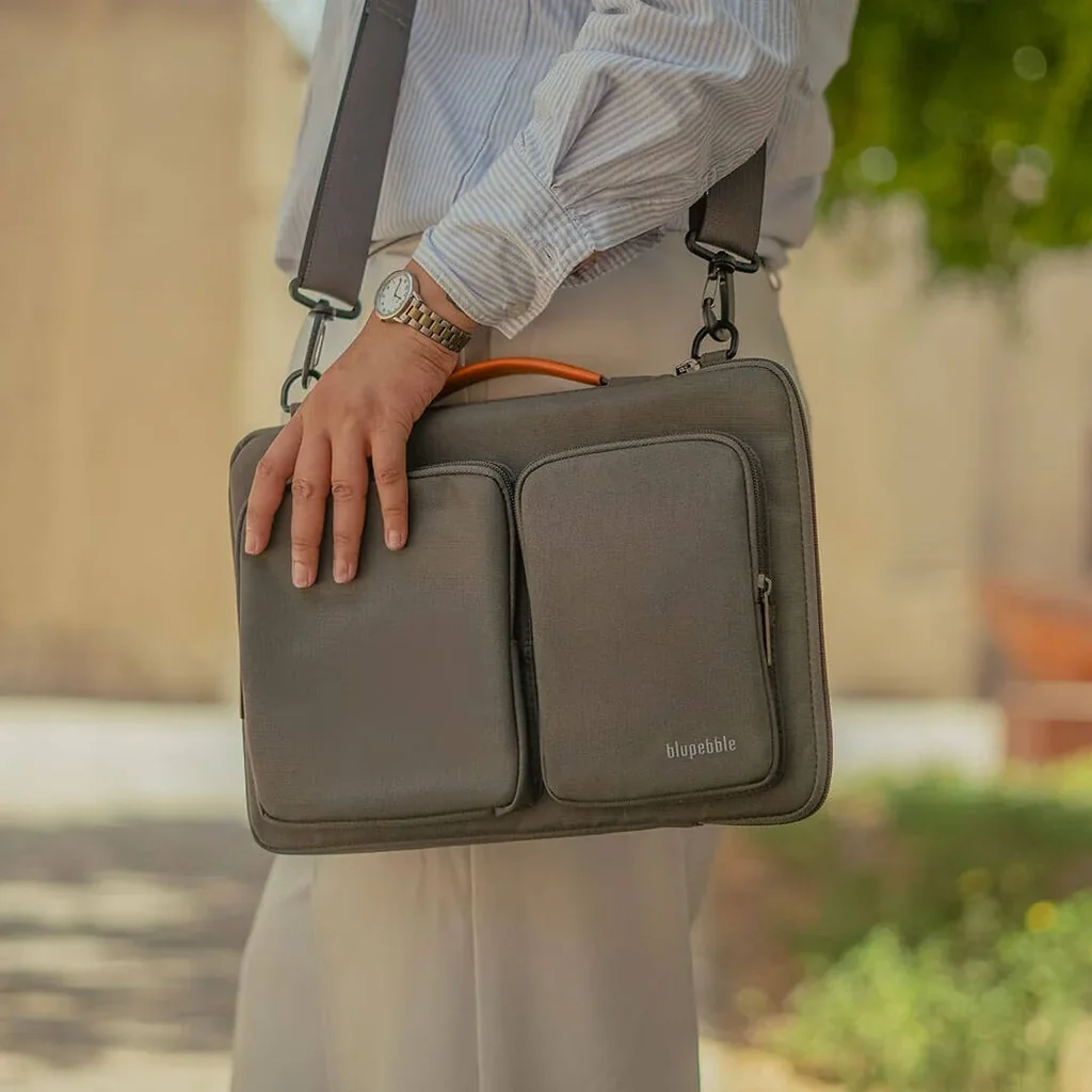 Blupebble Urban 16 Laptop Bag, Eco-Friendly Construction, Fits 16" Laptops/Tablets, Water-Resistant Exterior, Shock-Absorbing Padding, Precise Fit for Apple Devices, Gray | BP-URBAN16-GY - Image 3
