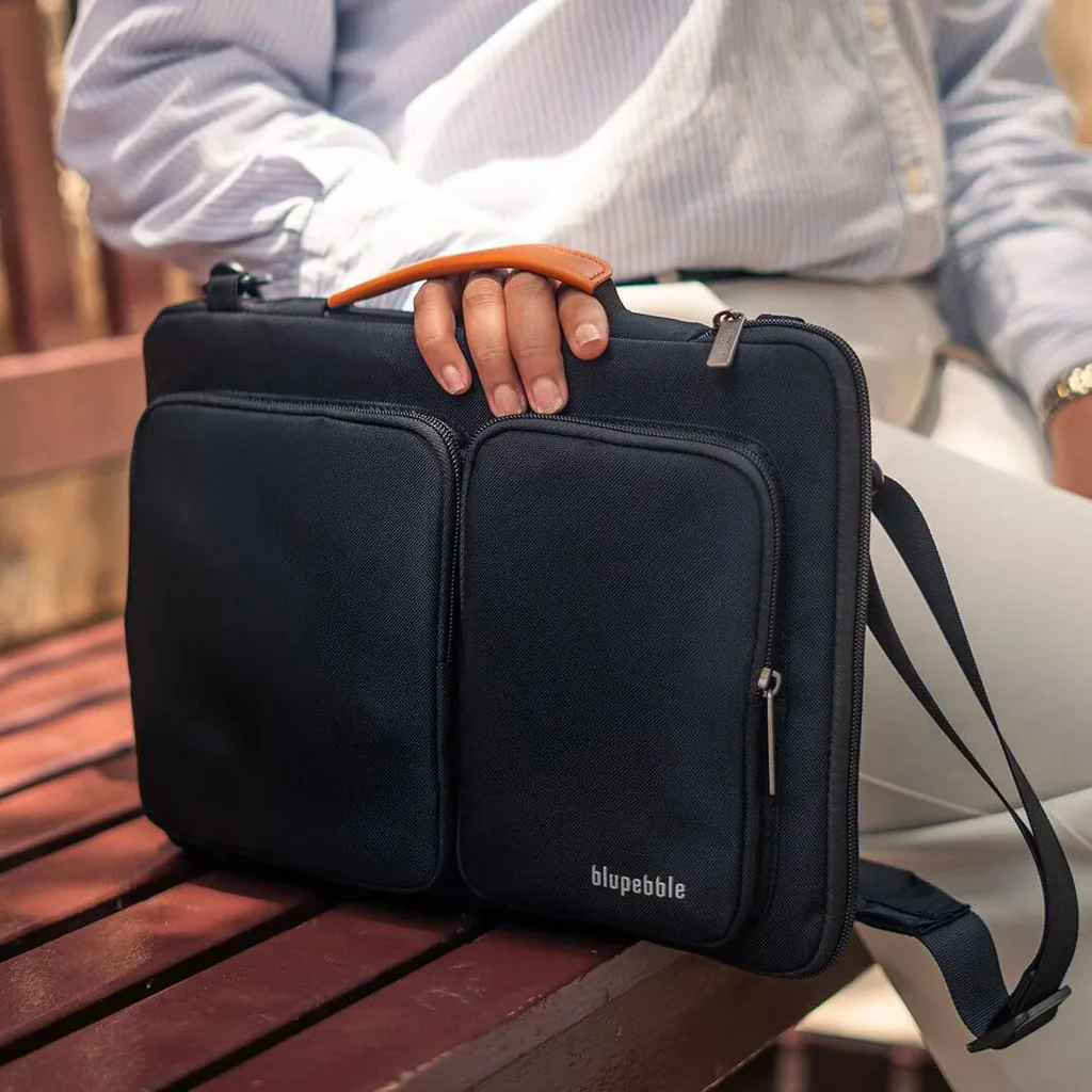 Blupebble Urban 16 Laptop Bag, Eco-Friendly Construction, Fits 16" Laptops/Tablets, Water-Resistant Exterior, Shock-Absorbing Padding, Precise Fit for Apple Devices, Black | BP-URBAN16-BK - Image 2