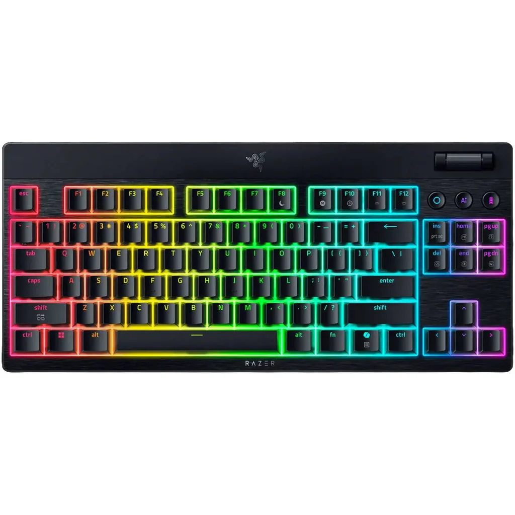 Razer BlackWidow V4 Low-Profile Tenkeyless HyperSpeed Mechanical Gaming Keyboard, English Layout, 1000Hz Polling Rate, Chroma RGB Lighting, Razer Yellow Switch, Tri-Mode, Black | RZ03-05450100-R3M1