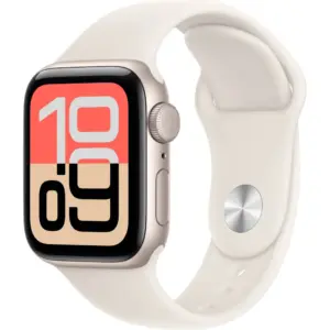 Apple Watch SE 3 Smartwatch, Always-On Retina Display, S10 Chip, watchOS, 50m Water Resistance, GPS, 40mm Starlight Aluminum Case, 150-200mm M/L Size Band, Starlight Sport Band | MEH54 / MJKW4