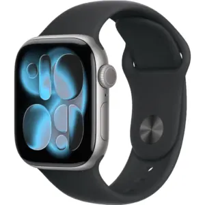 Apple Watch Series 11 Smartwatch, Always-On Retina Display, S10 Chip, 50m Water Resistance, GPS, 46mm Space Gray Aluminum Case, 160-210mm M/L Band Size, Black Sport Band | MEV44ZP/A / MEV44LW/A