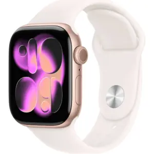 Apple Watch Series 11 Smartwatch, Always-On Retina Display, S10 Chip, watchOS, 50m Water Res, GPS, 46mm Rose Gold Aluminum Case, 150-200mm M/L Band Size, Light Blush Sport Band | MEV74LW/A