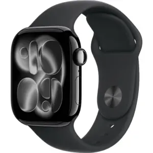 Apple Watch Series 11 Smartwatch, Always-On Retina Display, S10 Chip, watchOS, 50m Water Res, GPS, 42mm Jet Black Aluminum Case, 150-200mm M/L Band Size, Black Sport Band | MEQU4LW/A