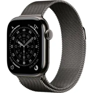 Apple Watch Series 11 Smartwatch, Always-On Retina Display, S10 Chip, watchOS, 50m Water Res, GPS + Cellular, 46mm Slate Titanium Case, 150-200mm M/L Band Size, Slate Milanese Loop | MFD44AF/A