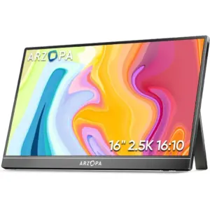 ARZOPA Z1RC Portable Monitor, 16" IPS Display, 2.5K QHD Resolution, 60Hz Refresh Rate, 1.07G Display Color, Low Blue Light, HDR, Built-in Speakers, Built-in Stand, Black | Z1RC