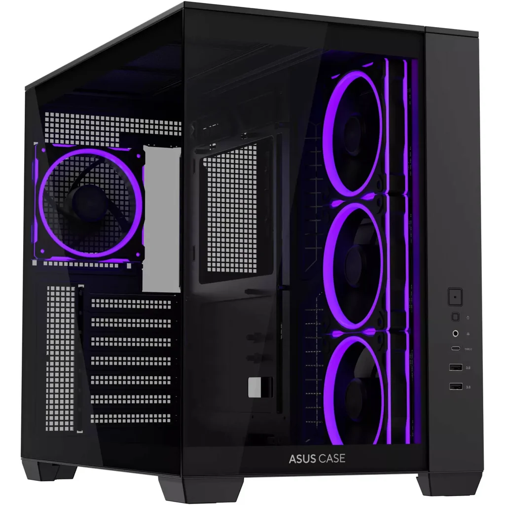 ASUS A32 PLUS ATX Computer Case, 4x Pre-Installed aRGB Fans, Up to 360mm Radiator & 10x 120mm Fan Support, 270? Panoramic View, Detach Side Panels, Black | 90DC00S0-B19000