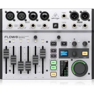 Behringer FLOW 8, 8-Input Digital Mixer with Bluetooth Audio & App Control, 60 mm-Channel Faders, 2 FX Processors and USB/Audio Interface, Built-in Bluetooth Streaming, White | FLOW8