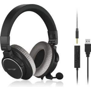 Behringer BH470U Premium Stereo Headset with Detachable Microphone & USB Cable, 40mm Neodymium Drivers, Digital Controls, Closed-Back Design, Detachable 3.5mm Interface, Black | BH470U