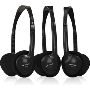 Behringer HO 66 Stereo Headphones, 30mm Driver Unit, 3.5mm Stereo & 6.3mm Gold-Plated Adapter Plug, 2m Straight Cable, 3-Multipack, Black | HO66