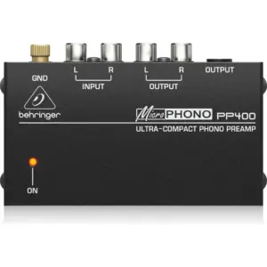 Behringer PP400 Ultra-Compact Phono Preamp, Dedicated RCA & 1/4" TRS Output Connectors, DC 12 V Adapter Included, Black | PP400