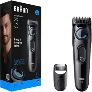 Braun Series 3 Beard Trimmer, Ultra Sharp Blade, 20 Length Settings, Up to 50min Cordless Runtime, Ergonomic Design, Washable Head, +2 Styling Tools & Accessories, Black | BT3500