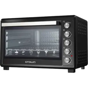 Crownline EO-439 Electric Oven, 100L 2800W, Double Grill & Convection, Rotisserie, Adjustable Thermostat up to 250°C, Glass Door, Anti-Rust Stainless Steel Interior, Black | EO-439